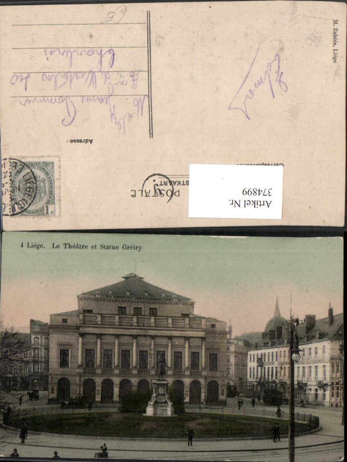 374899,Belgium Liege Lüttich Le Theatre et Statue Gretry Theater Denkmal