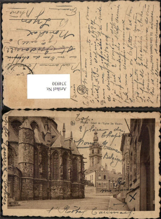 374930,Belgium Mons Detail de l'Eglise Ste Waudru Kirche Straßenansicht
