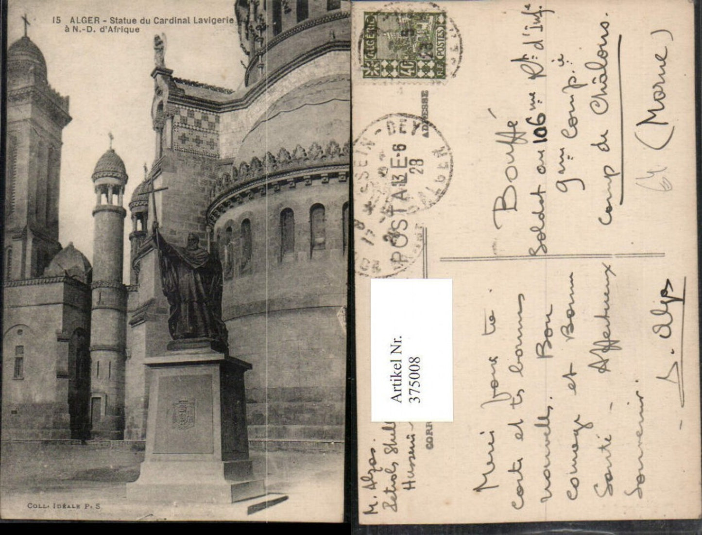375008,Algeria Alger Algier Statue du Cardinal Lavigerie a Notre-Dame Afrique Denkmal