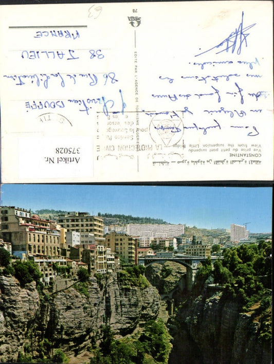 375028,Algeria Constantine View from the suspension Little Bridge Brücke