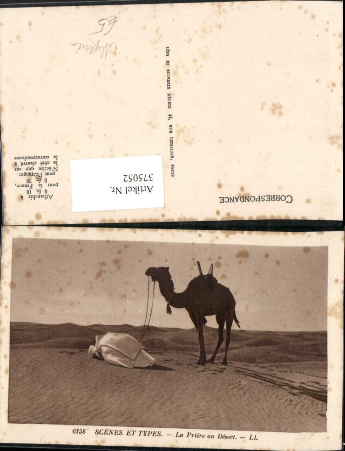 375052,Algeria Scenes et Types La Priere au Desert Wüste Nomade Kamel