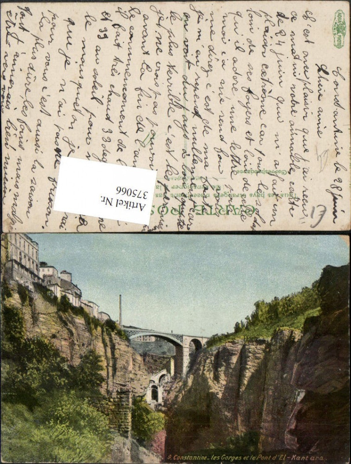 375066,Algeria Constantine Les Gorges et le Pont d'El-Kantara Brücke Schlucht