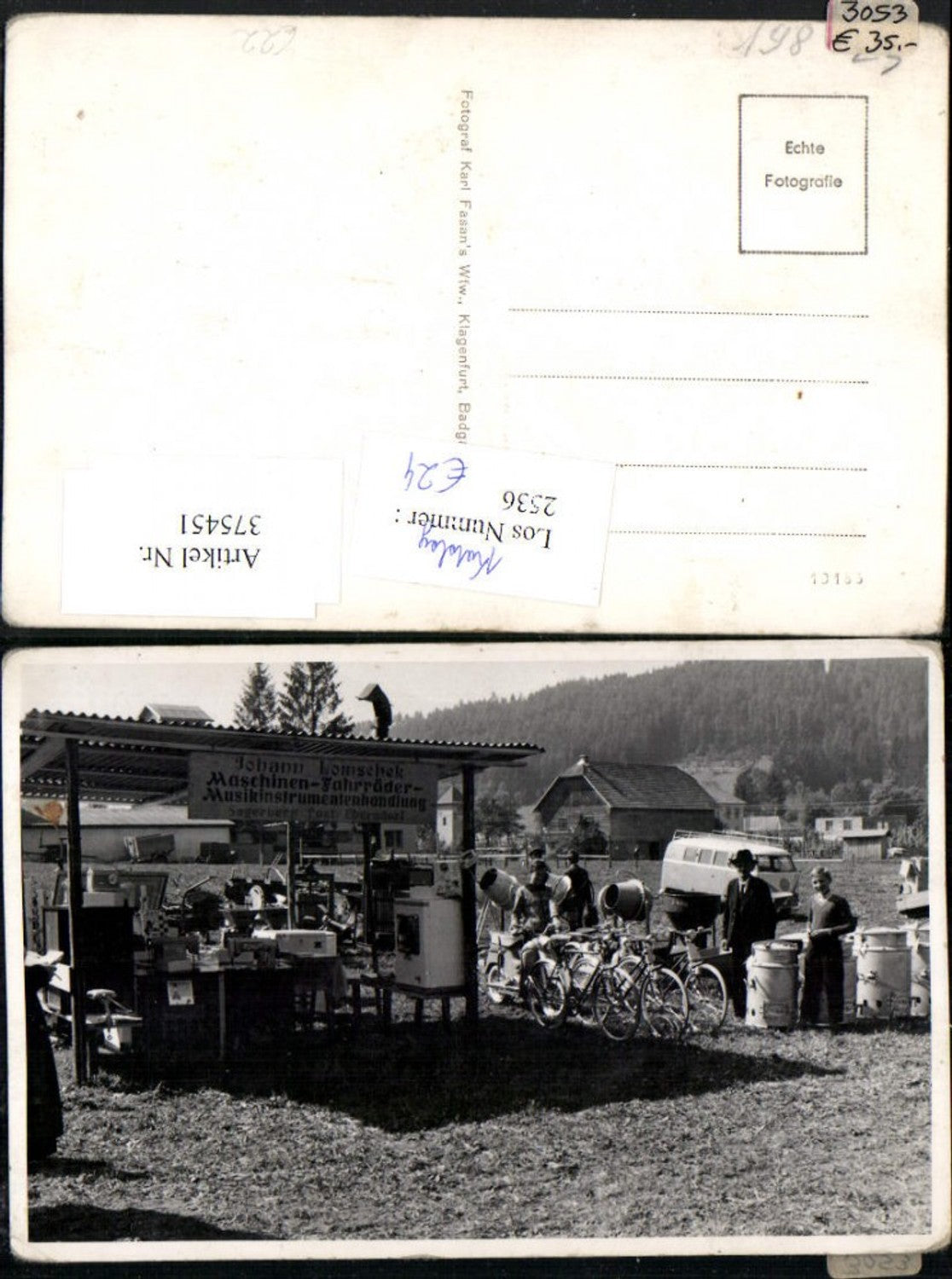 375451,Foto AK Sagerberg b. Eberndorf Johann Lomsehek Handlung Maschinen Fahrräder Instrumente