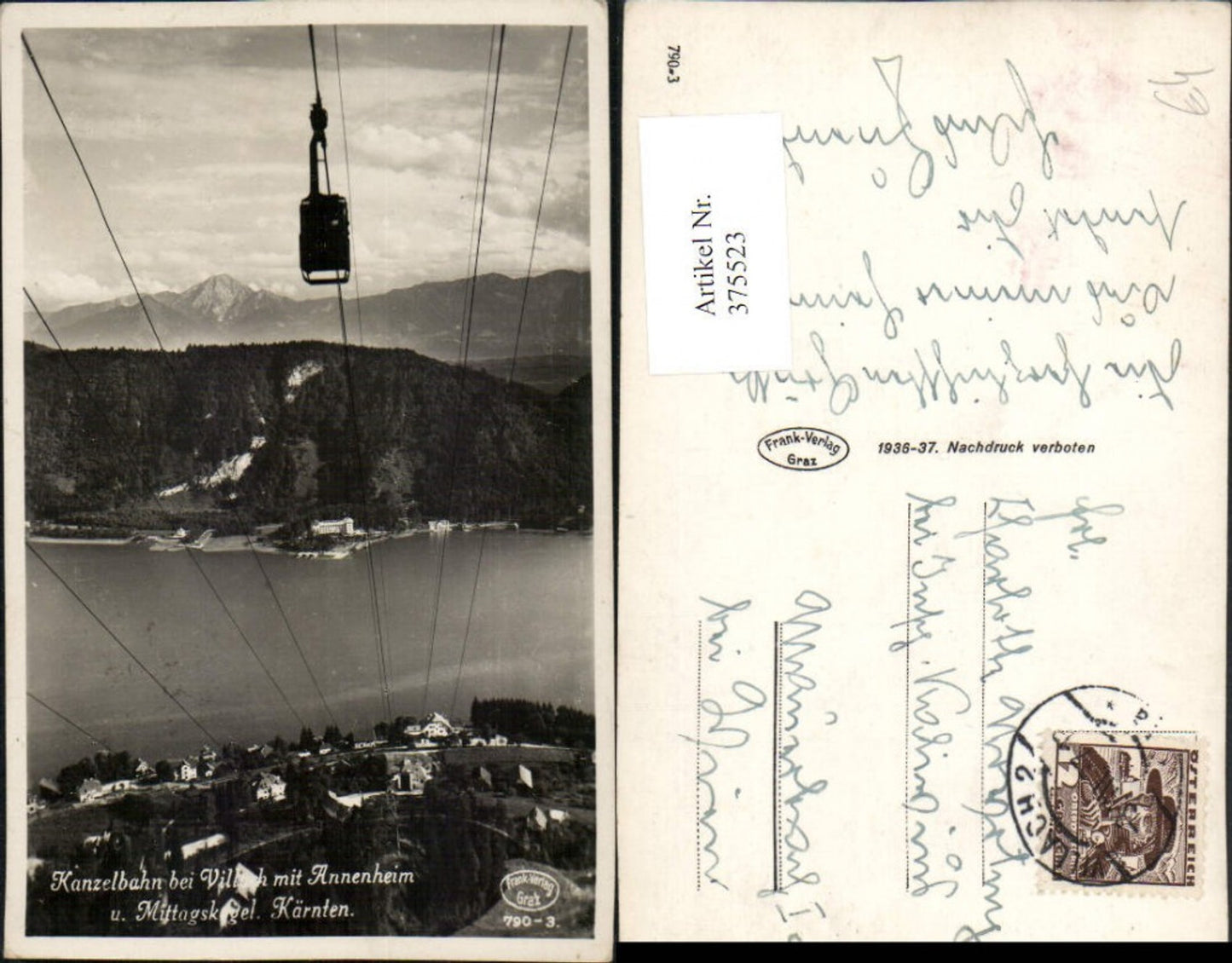 375523,Kanzelbahn Seilbahn b. Villach m. Annenheim u. Mittagskogel Bergkulisse