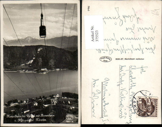 375523,Kanzelbahn Seilbahn b. Villach m. Annenheim u. Mittagskogel Bergkulisse