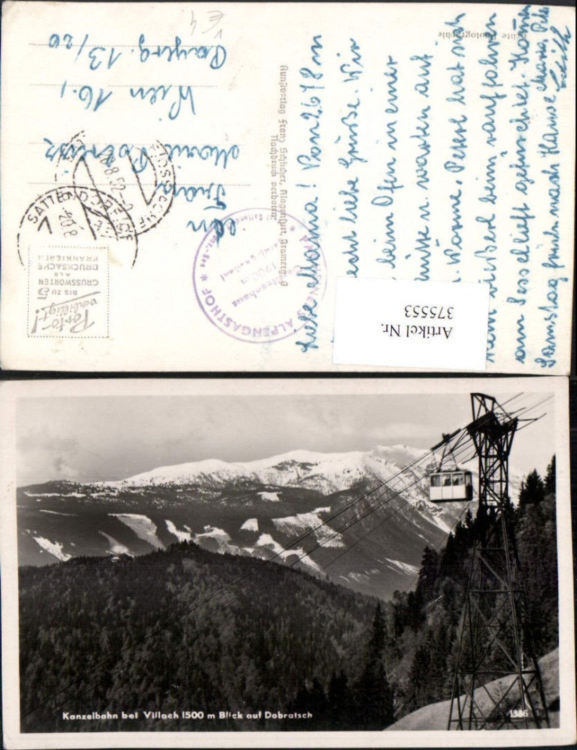 375553,Kanzelbahn Seilbahn b. Treffen Villach m. Dobratsch Bergkulisse pub Franz Schilcher 1386