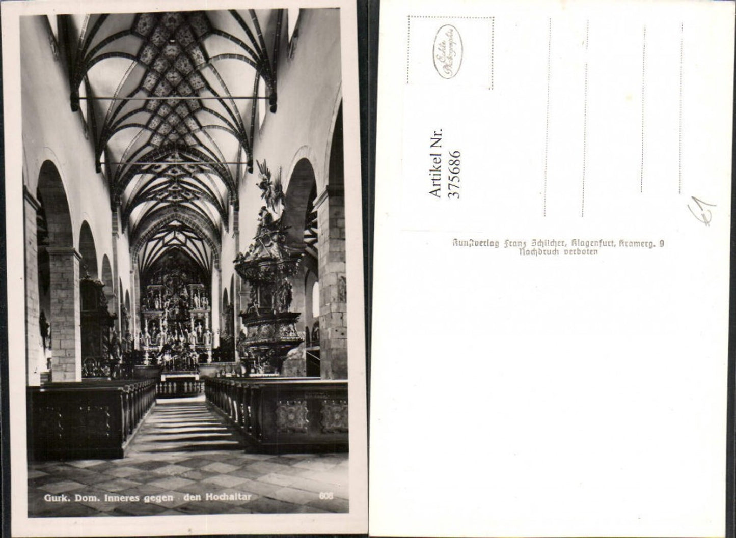 375686, Gurk Cathedral interior view opposite high altar pulpit pub Franz Schilcher 608
