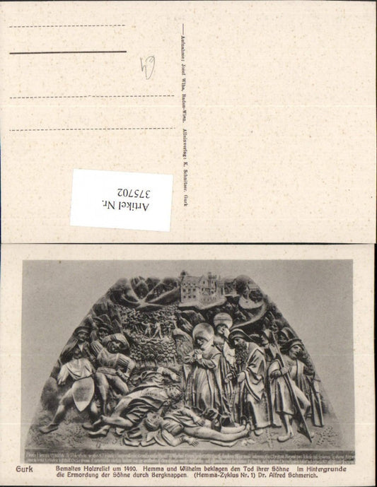 375702,Gurk Holzrelief Hemma u. Wilhelm beklagen den Tod ihrer Söhne
