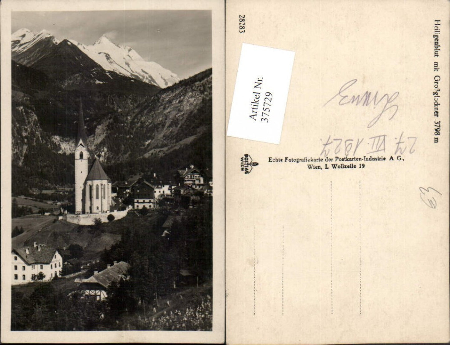 375729,Heiligenblut Teilansicht Kirche m. Großglockner Bergkulisse