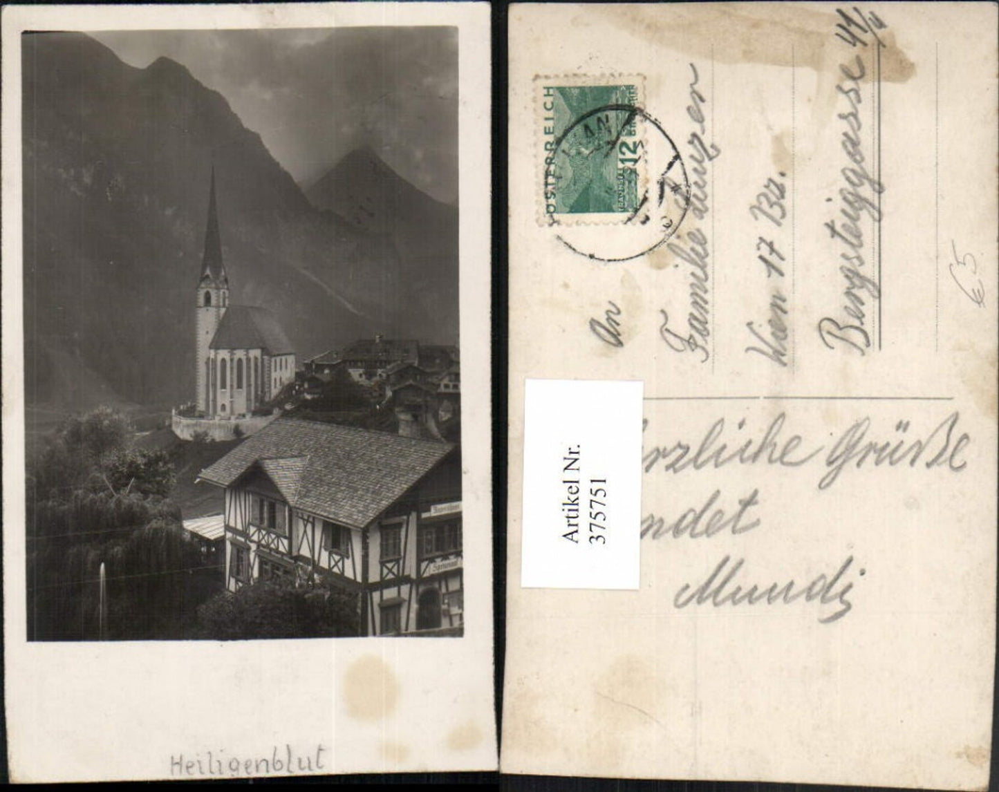 375751,Foto AK Heiligenblut Teilansicht Kirche Rupertihaus Bergkulisse
