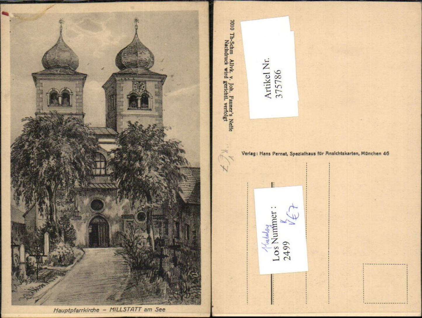 375786,Künstler AK Millstatt am See Hauptpfarrkirche Kirche