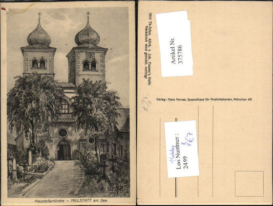375786,Künstler AK Millstatt am See Hauptpfarrkirche Kirche