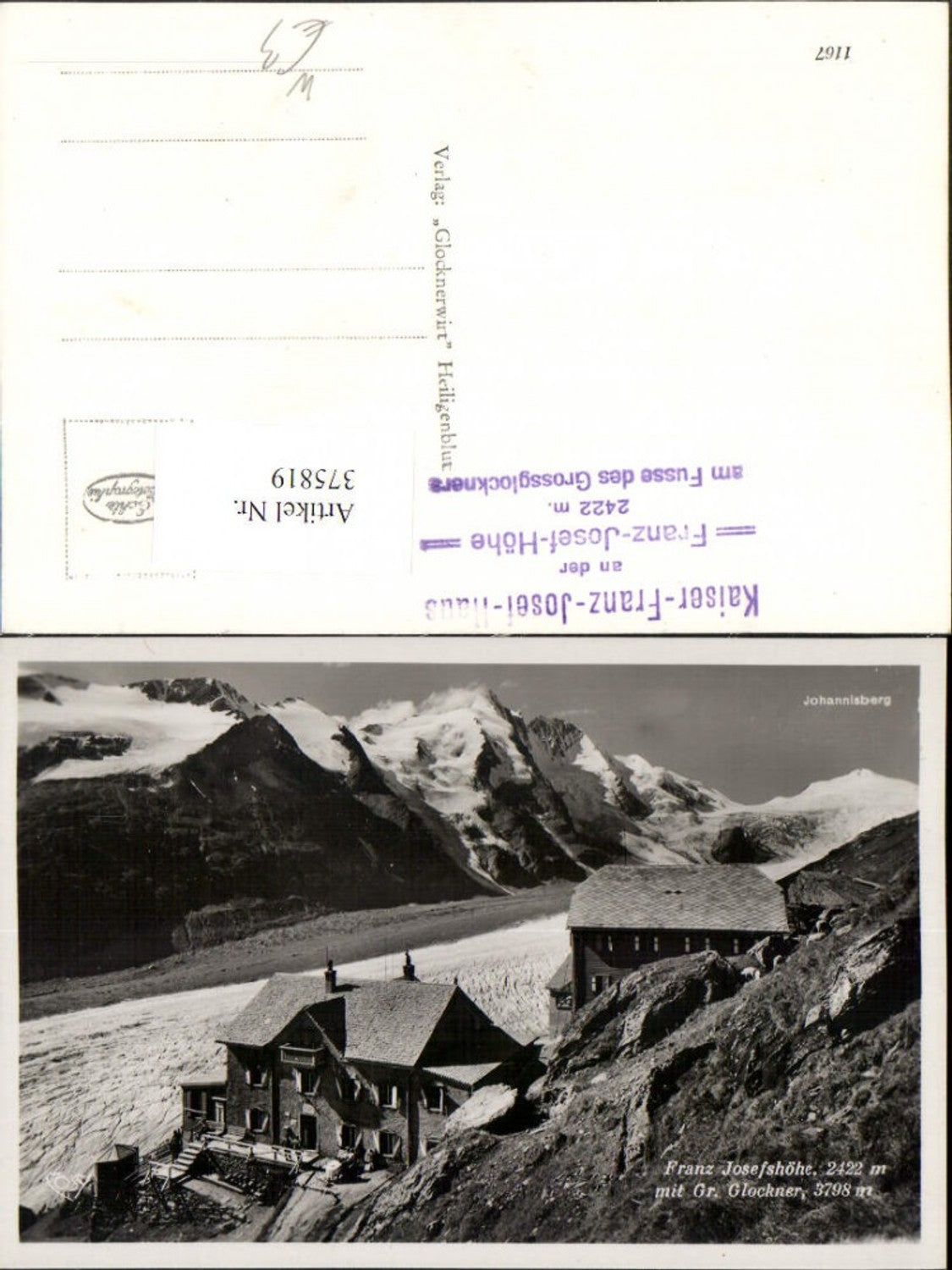 375819,Franz-Josef-Haus Berghütte b. Heiligenblut m. Großglockner Bergkulisse