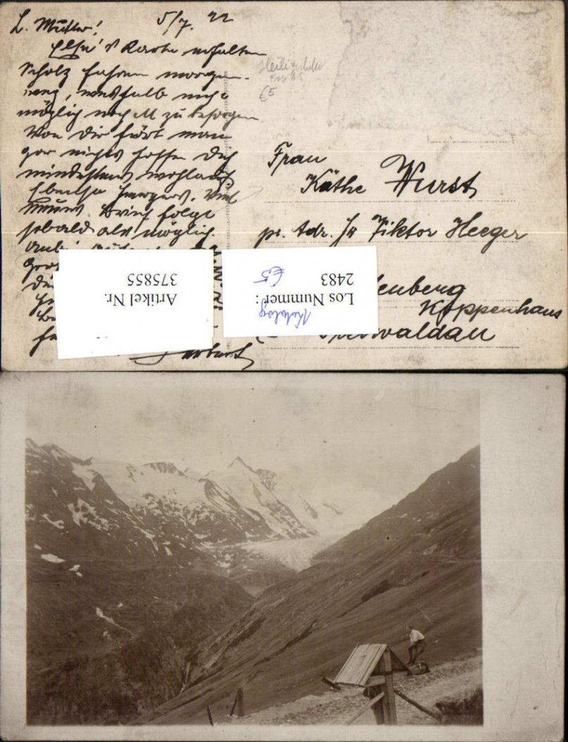 375855,Foto AK Großglockner b. Heiligenblut Bergkulisse Wegkreuz