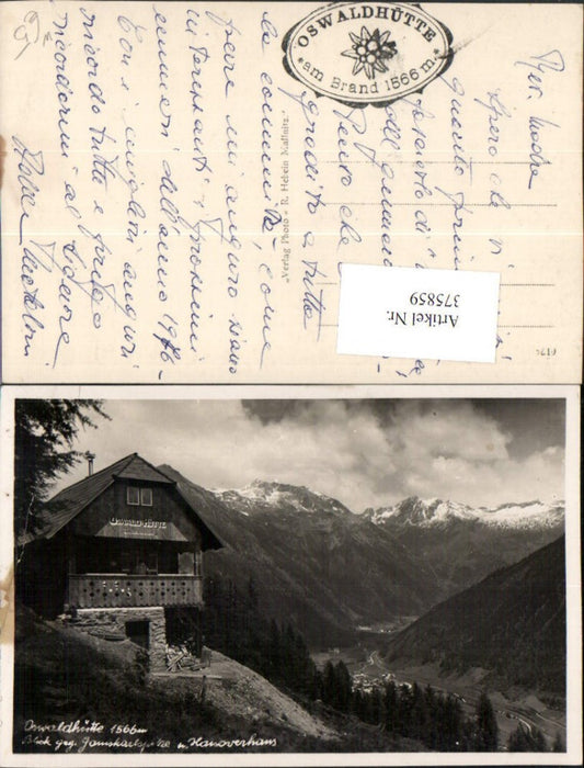 375859,Oswaldhütte Berghütte b. Mallnitz geg. Gamskarspitze Bergkulisse