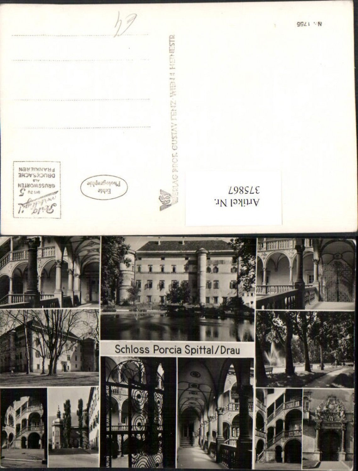 375867,Spittal an d. Drau Schloss Porcia Hof Arkaden Gittertor Park Mehrbildkarte