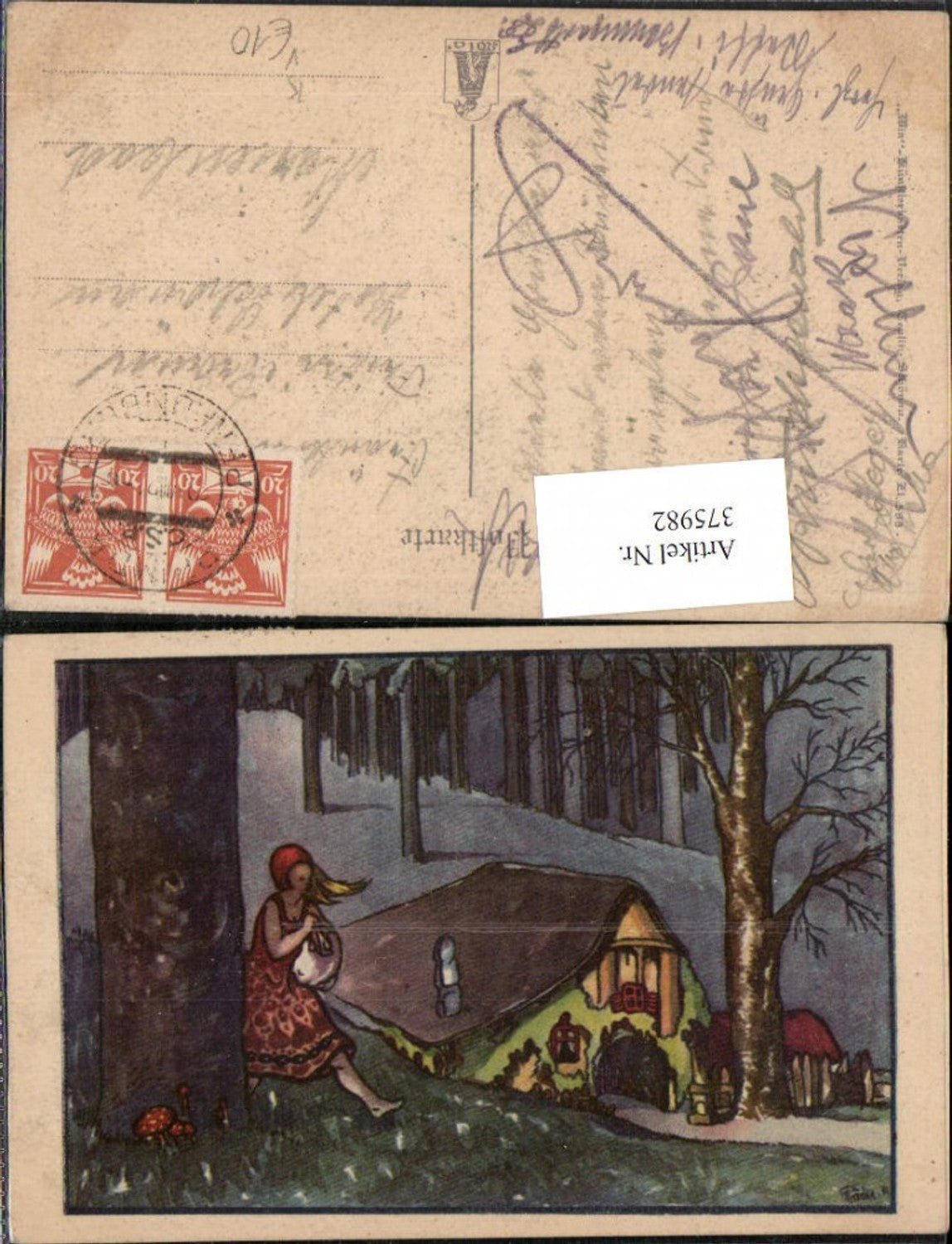 375982,WIA Verlag Teplitz-Schönau 599 Künstlerkarte Waldhütte Mädchen