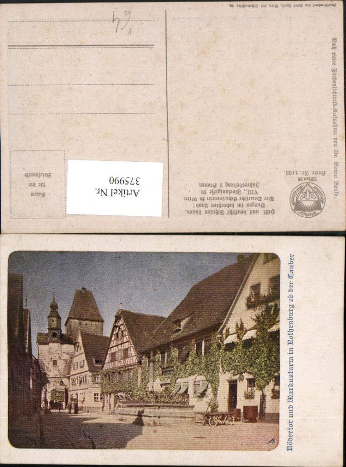 375990,Deutscher Schulverein 1038 Künstler Baron Benko Rothenburg ob d. Tauber Rödertor Turm