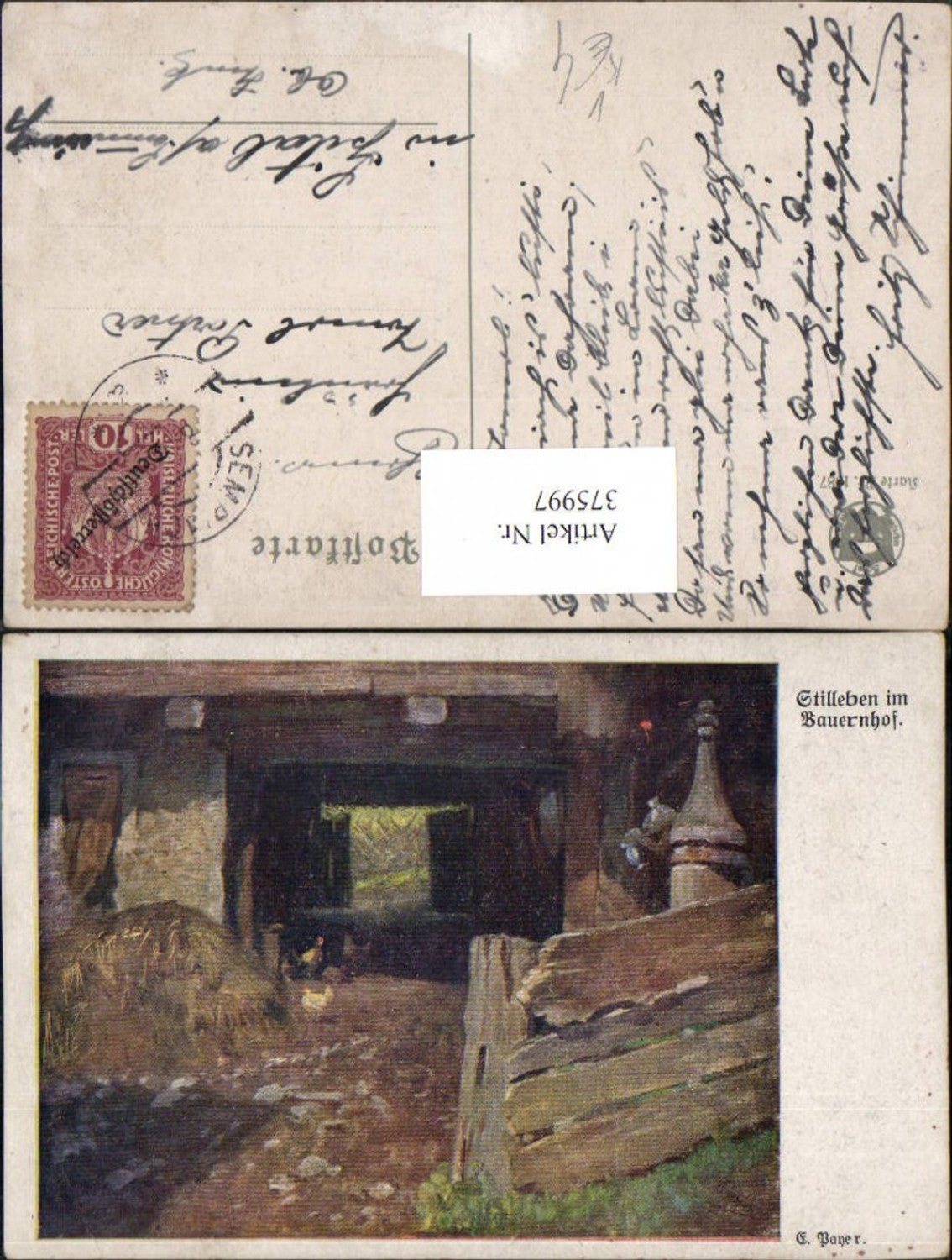 375997,Deutscher Schulverein 1087 Künstler E. Payer Stillleben im Bauernhof Hof