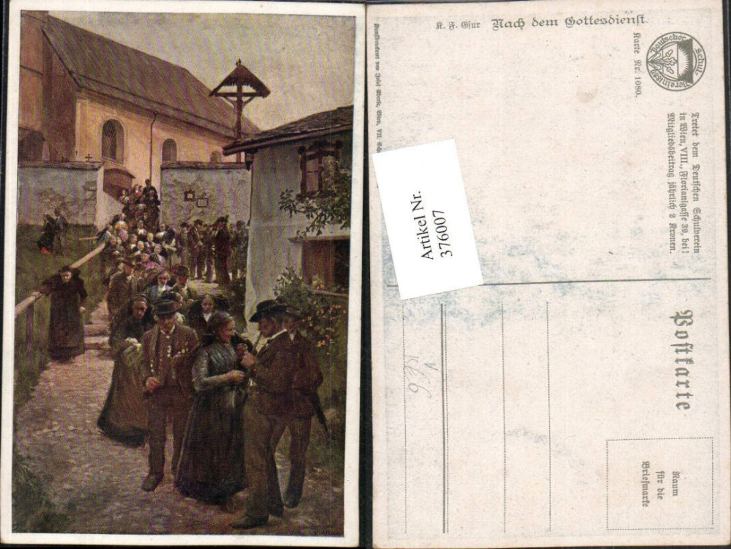 376007,Deutscher Schulverein 1080 K. F. Gsur Nach dem Gottesdienst Kirche Personen