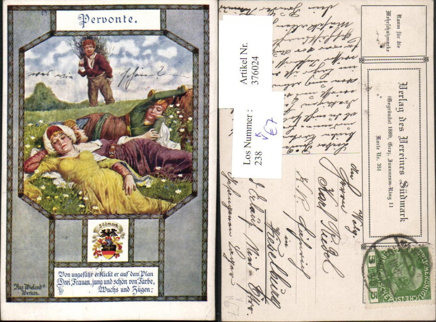 376024,Verein Südmark 351 Artist card Pervonte Women sleep meadow saying