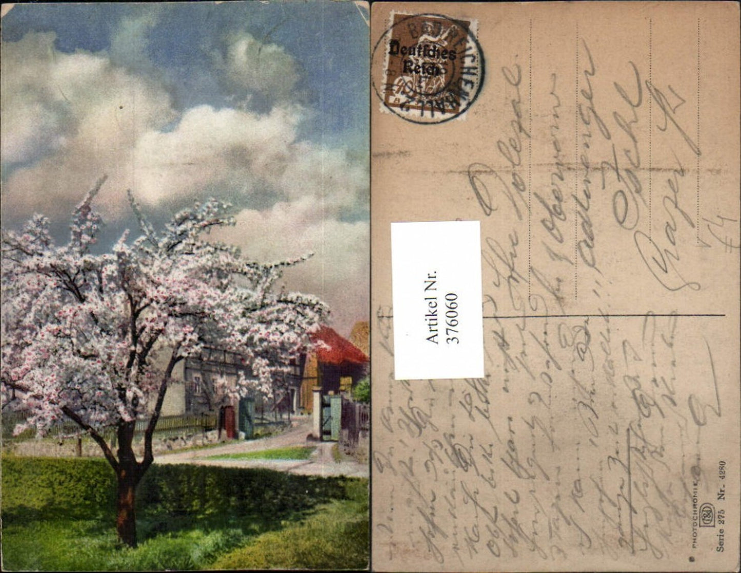 376060,Photochromie Nenke & Ostermaier 275/4280 Bauernhaus Baumblüte