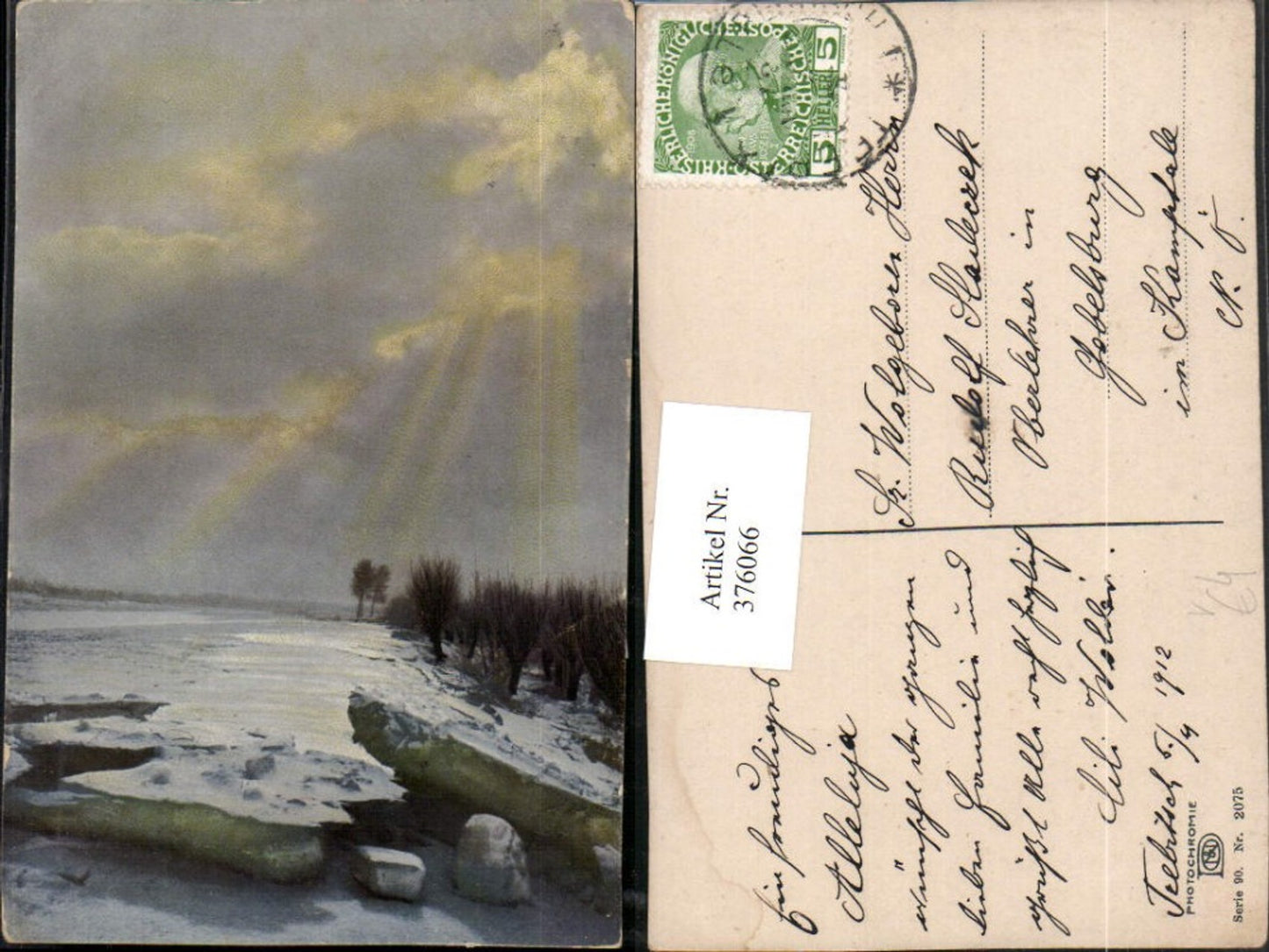 376066,Photochromie Nenke & Ostermaier 90/2075 Winterlandschaft Sonnenstrahlen
