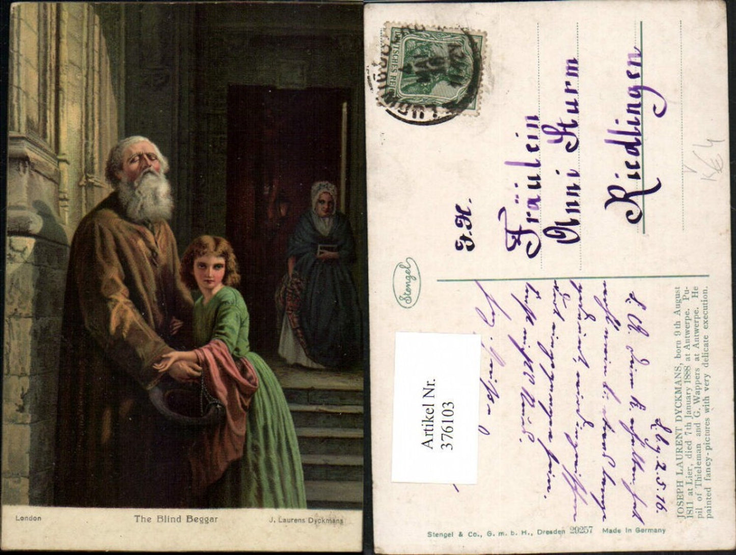 376103,Stengel Co 29257 Künstler Joseph Laurent Dyckmans The Blind Beggar Blinder