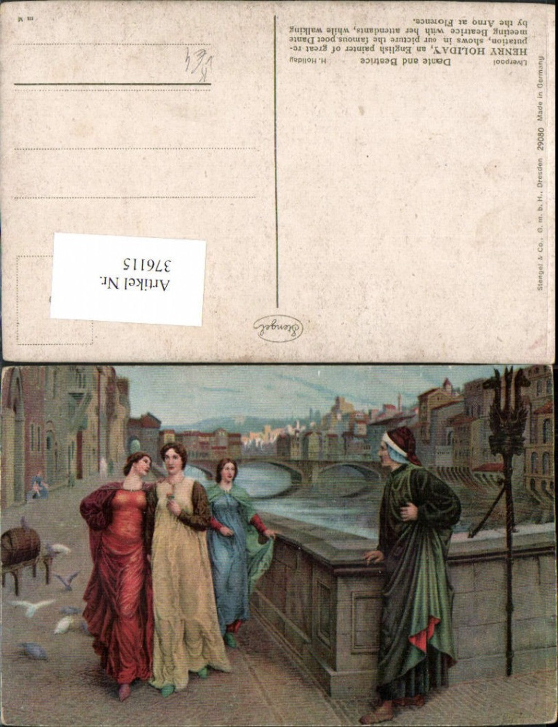 376115,Stengel Co 29080 Künstler Henry Holiday Dante and Beatrice Stadt Quai Brücke