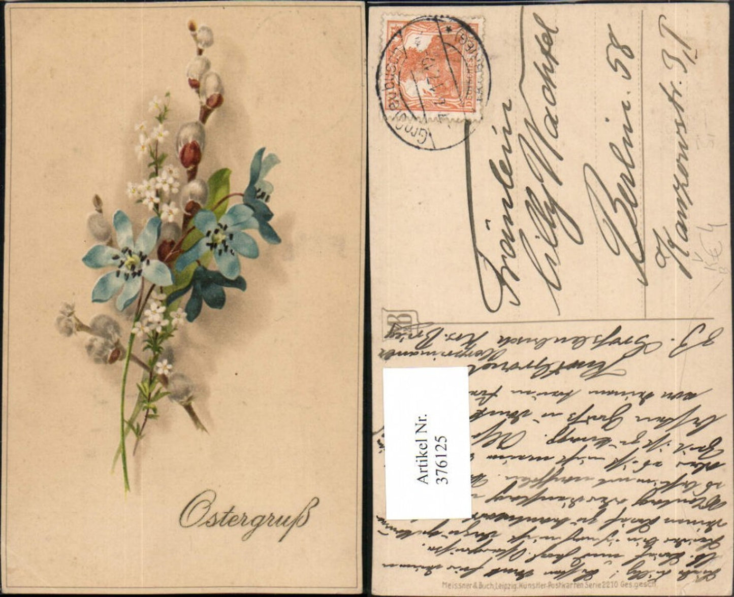376125,Meissner & Buch 2210 Künstlerkarte Ostern Blumen Palmkätzchen