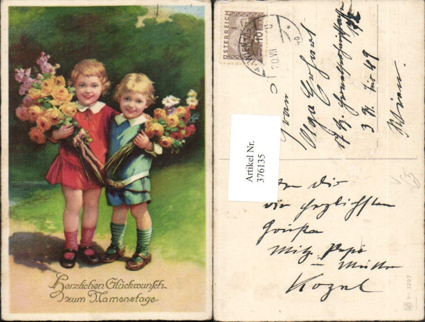 376135,Meissner & Buch 3297 Künstlerkarte Namenstag Kinder Blumensträuße