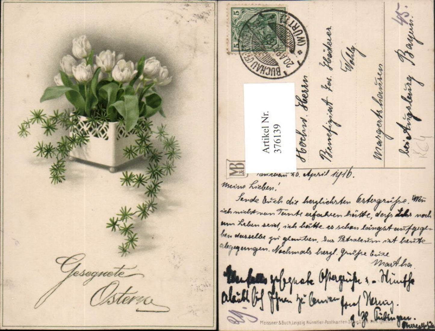 376139,Meissner & Buch 2212 Künstlerkarte Ostern Weiße Tulpen Blumen