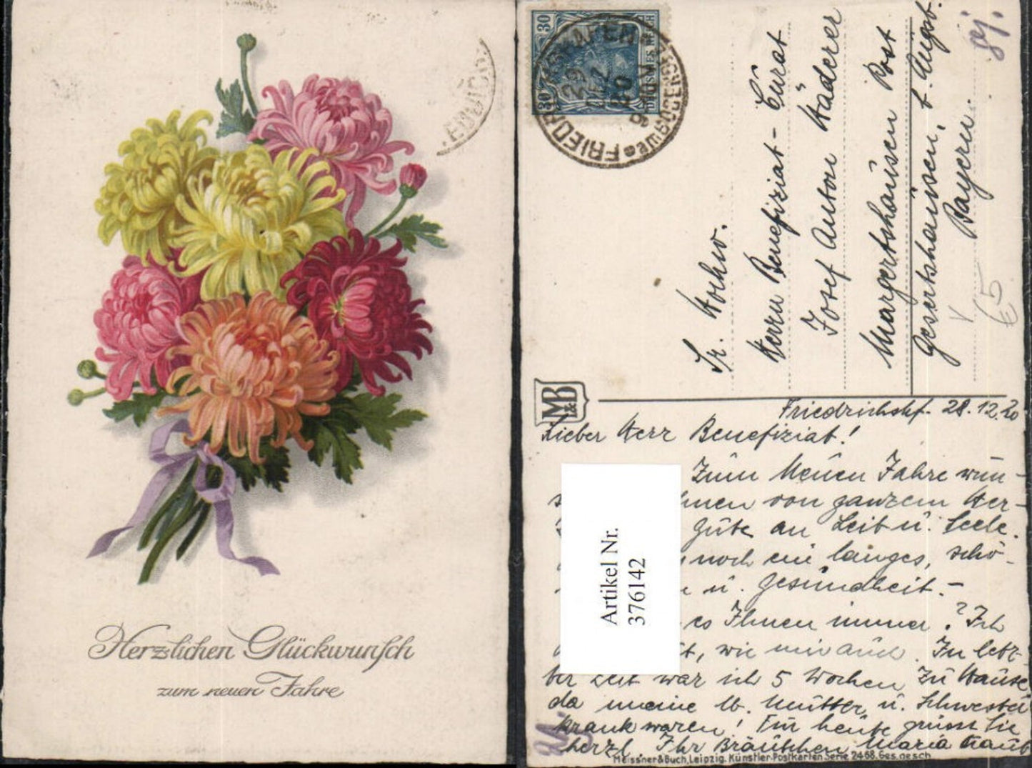 376142,Meissner & Buch 2468 Künstlerkarte Neujahr Chrysanthemen Blumen