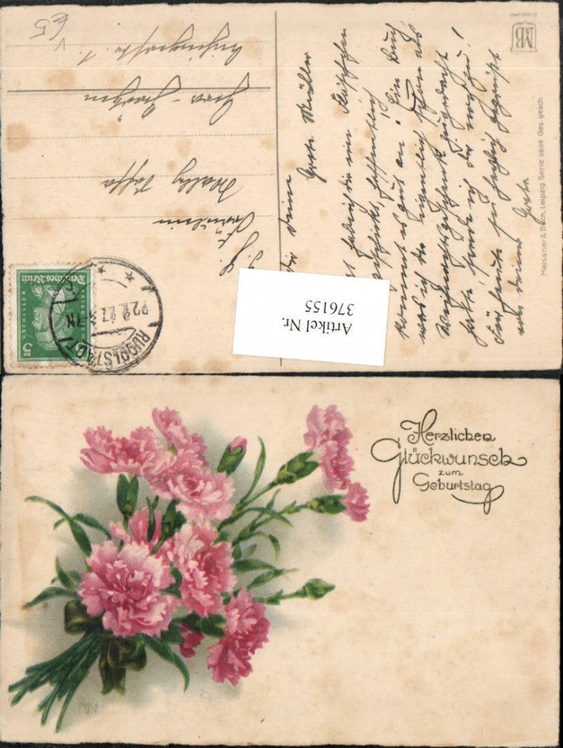 376155,Meissner & Buch 2898 Künstlerkarte Geburtstag Blumen Nelken