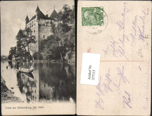 377115,Gruß aus Schwertberg Schloss Fluss Zille Boot