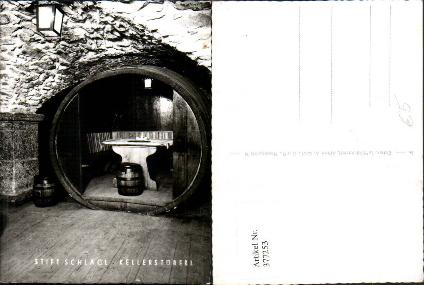 377253, Stift Schlägl Kellerstüberl Interior view Barrels Cask