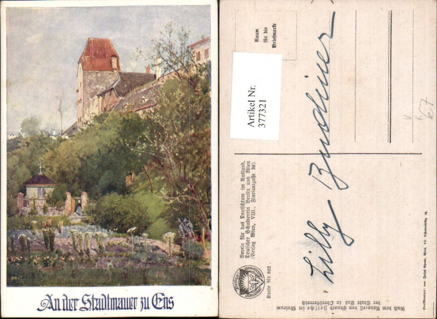 377321,Künstler AK Eduard Zetsche Ens Enns Stadtmauer pub Deutscher Schulverein 822