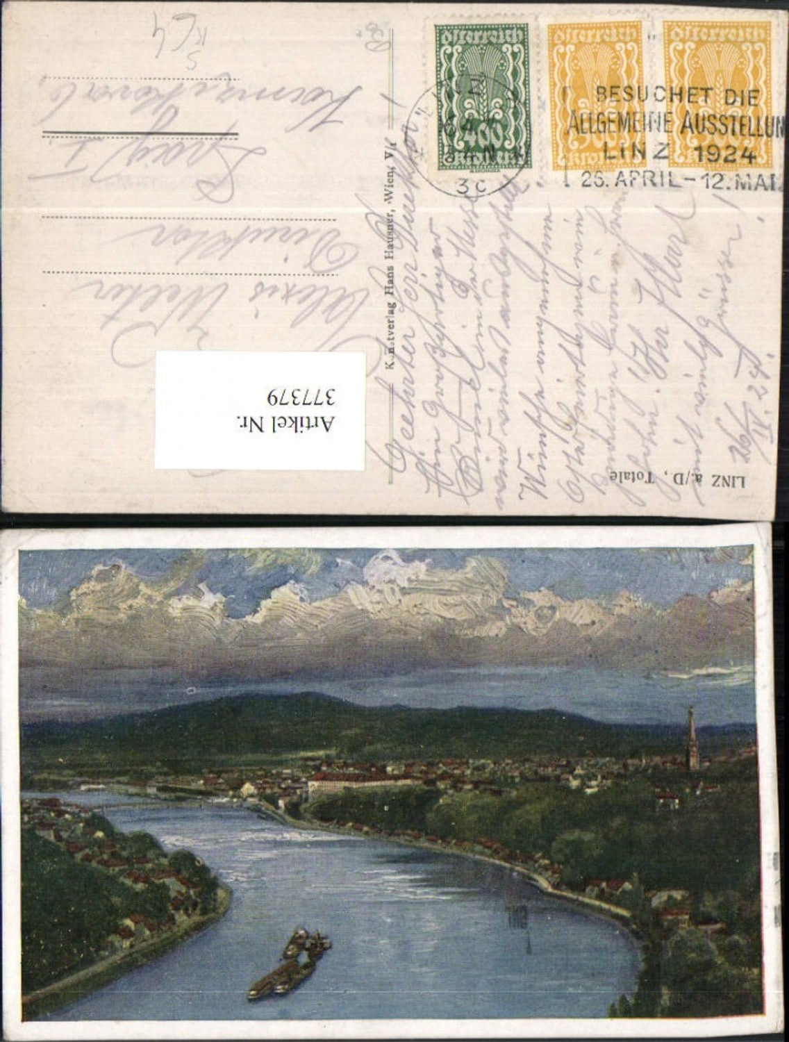 377379,Künstler AK Linz an d. Donau Totale Allgemeine Ausstellung 1924 Stempel pub Hans Hausner