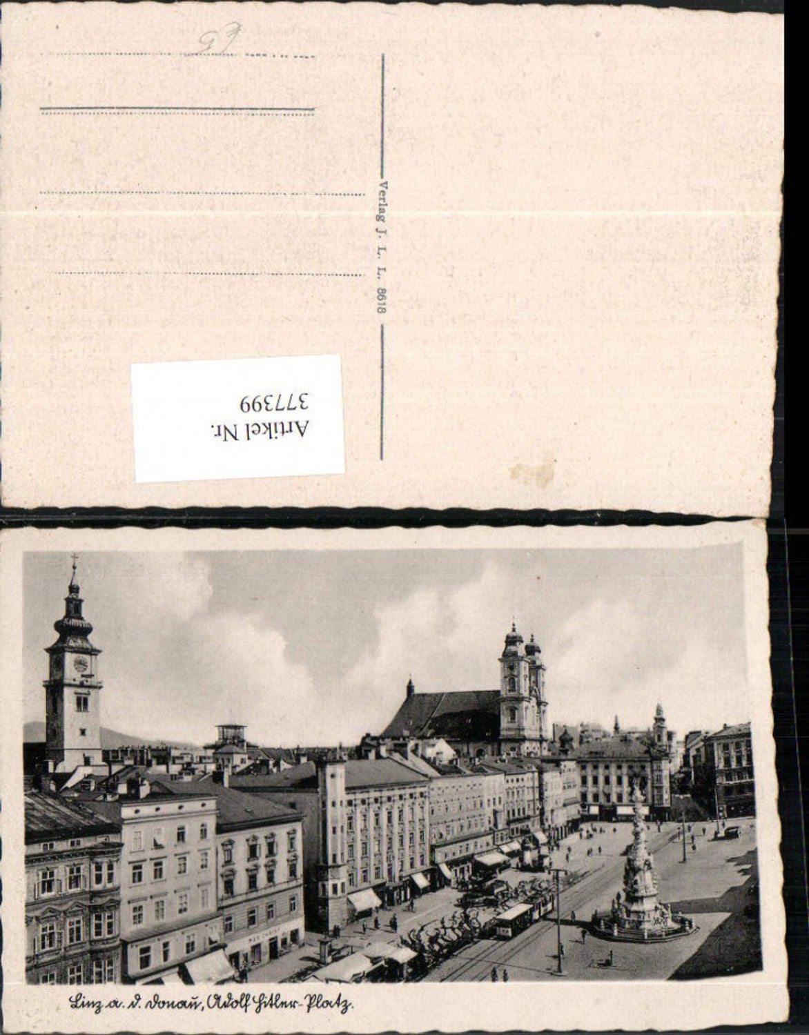 377399,Linz an d. Donau Hauptplatz Dreifaltigkeitssäule Geschäfte Kirche