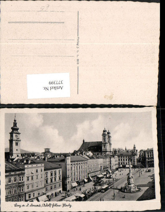 377399,Linz an d. Donau Hauptplatz Dreifaltigkeitssäule Geschäfte Kirche
