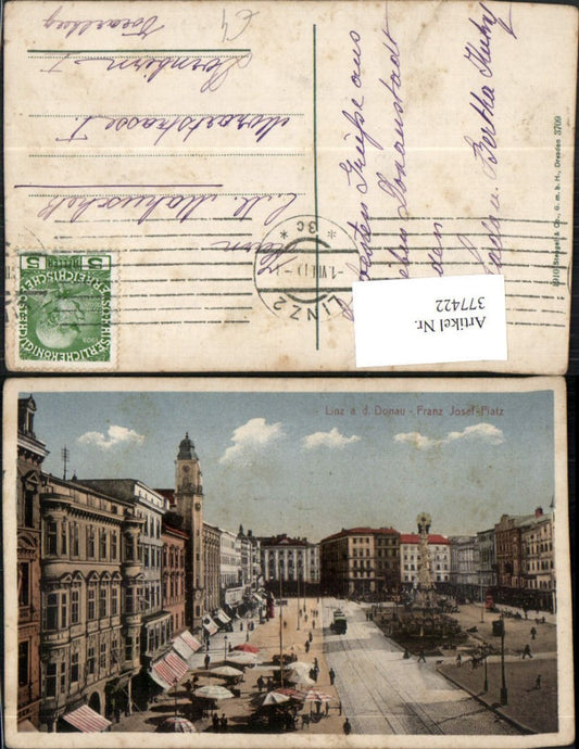 377422,Linz an d. Donau Franz Josef-Platz Geschäfte Dreifaltigkeitssäule