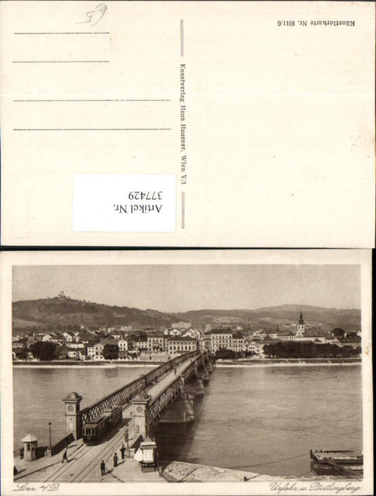 377429,Linz an d. Donau Brücke Urfahr Teilansicht m. Pöstlingberg