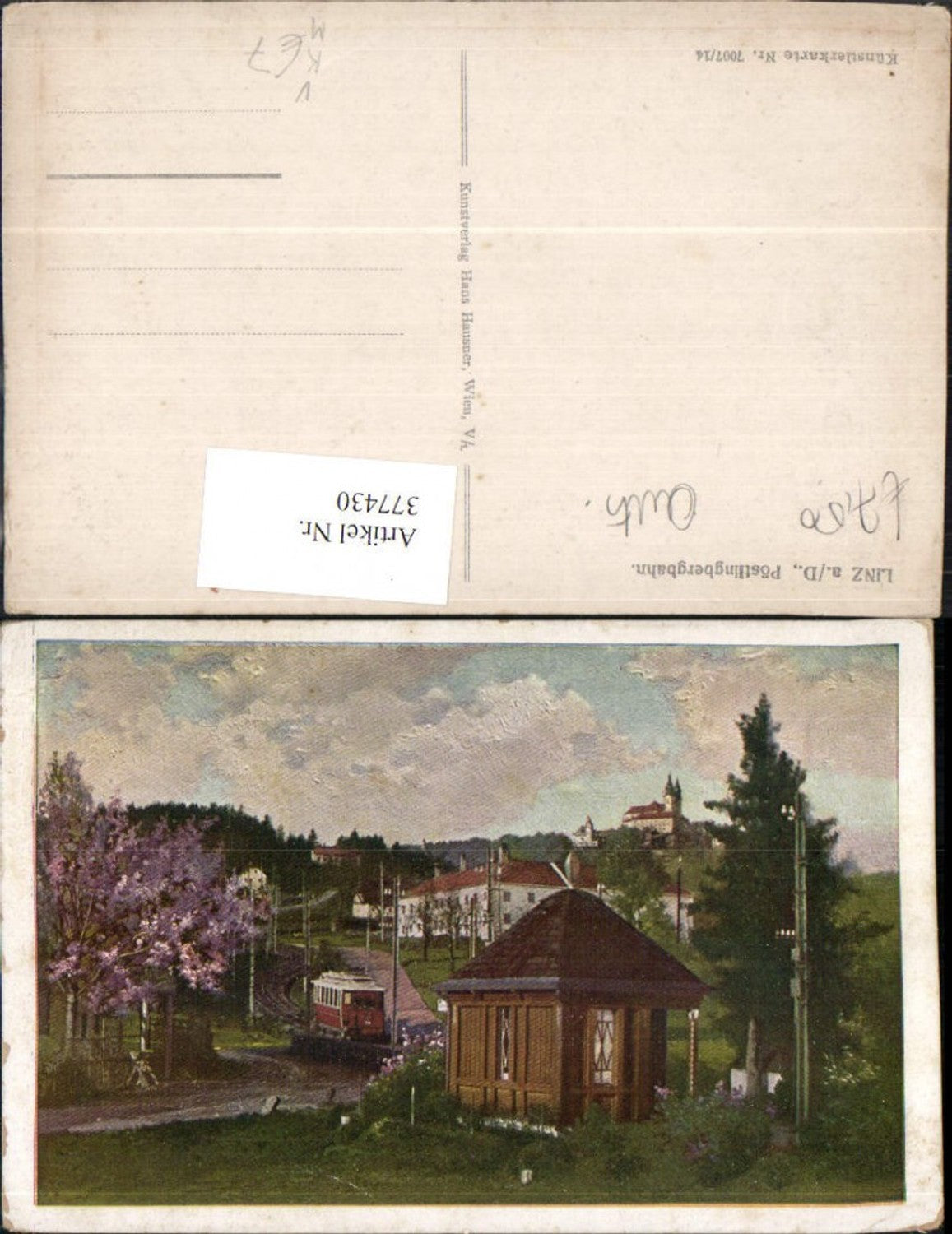 377430,Künstler AK Linz an d. Donau Pöstlingbergbahn pub Hans Hausner 7007/14