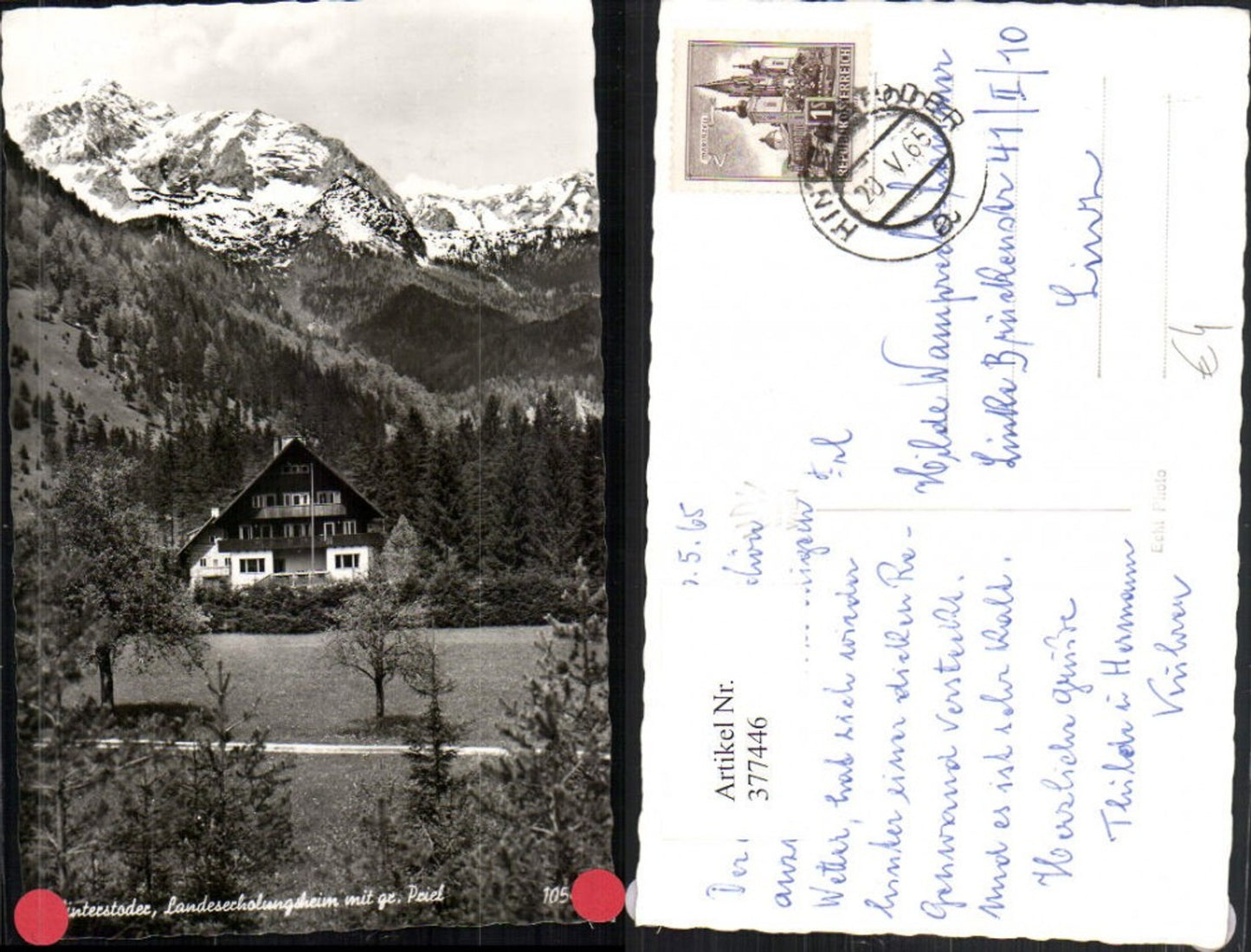 377446,Hinterstoder Landeserholungsheim m. Großen Priel Bergkulisse pub Foto Hubmann 1054