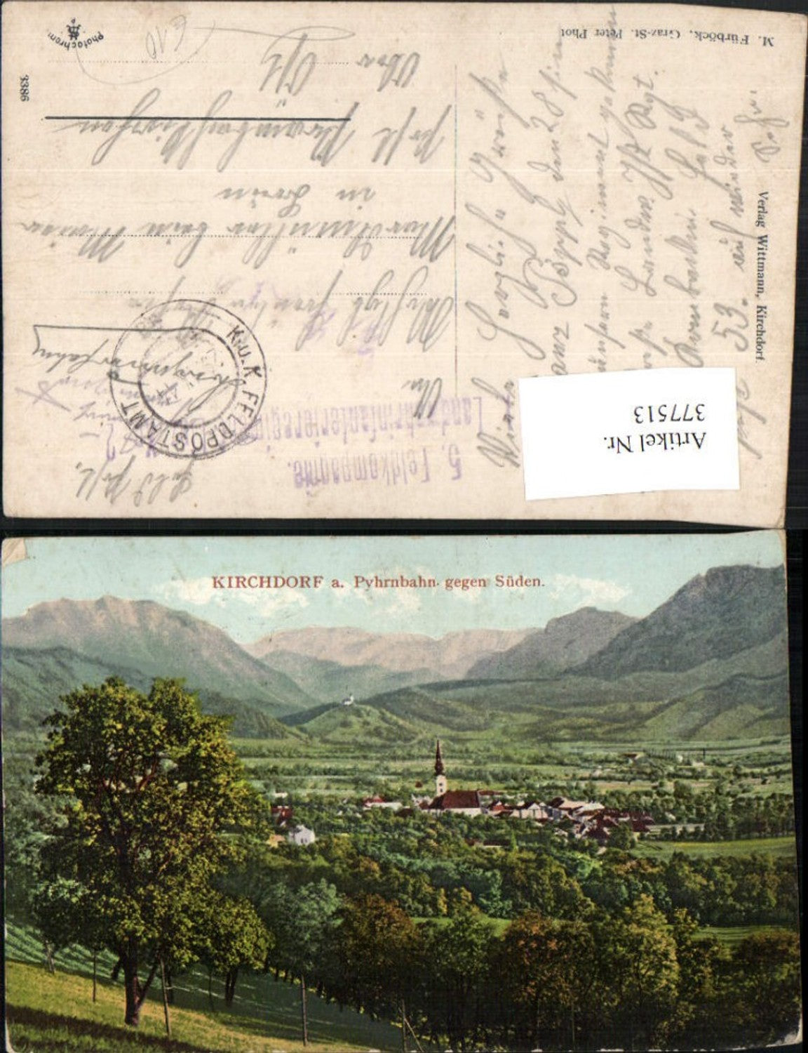 377513,Kirchdorf an d. Pyhrnbahn Totale geg. Süden Bergkulisse