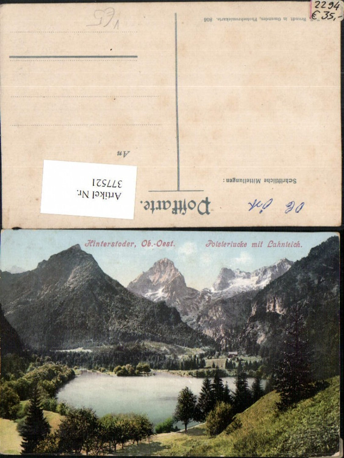 377521,Hinterstoder Polsterluke m. Lahnteich Bergkulisse pub F. E. Brandt 806