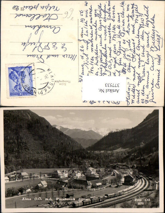 377533,Klaus an d. Pyhrnbahn Teilansicht Bahnhof m. Warscheneck Bergkulisse pub Foto Oth 2179