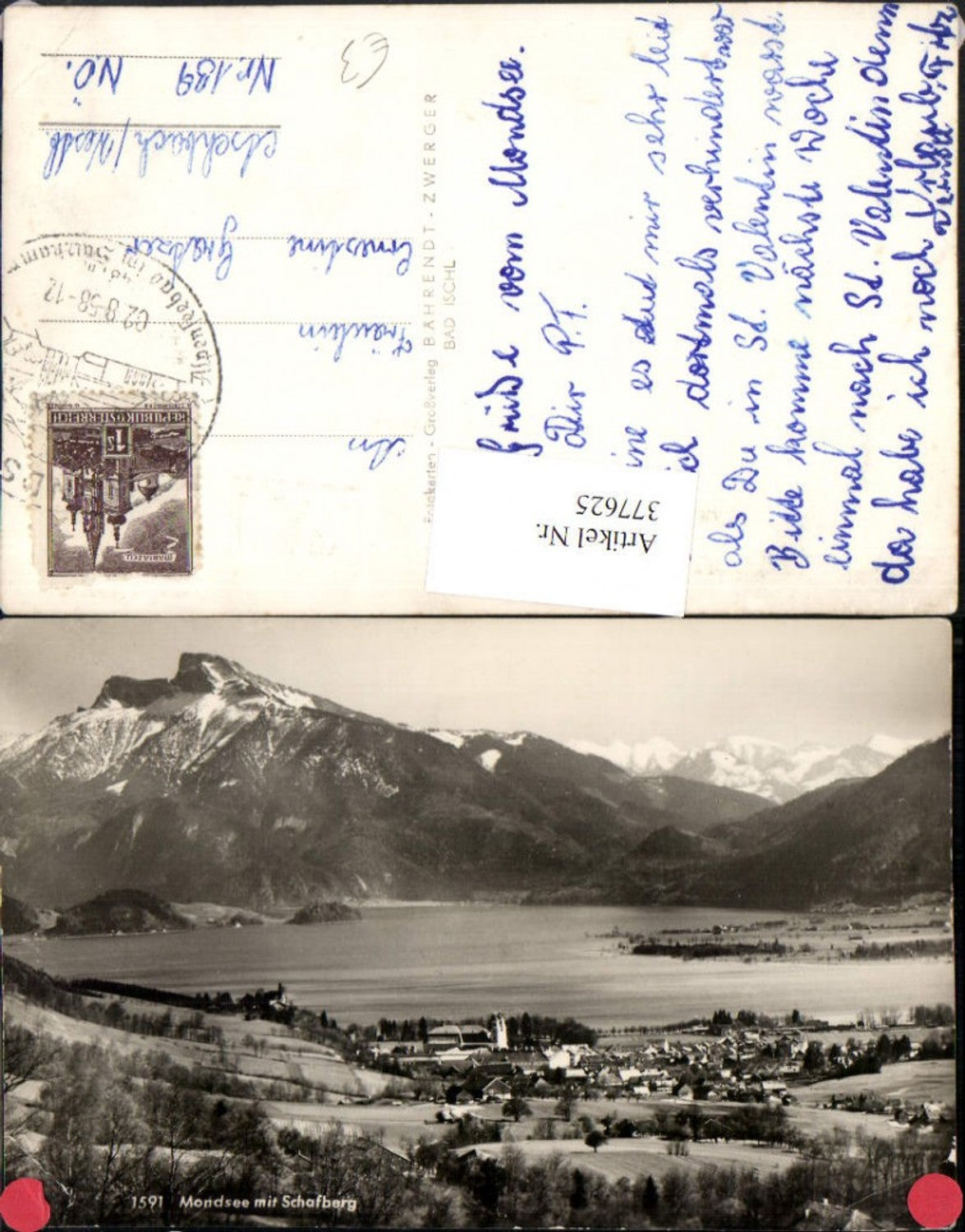 377625,Mondsee Totale m. Schafberg Bergkulisse