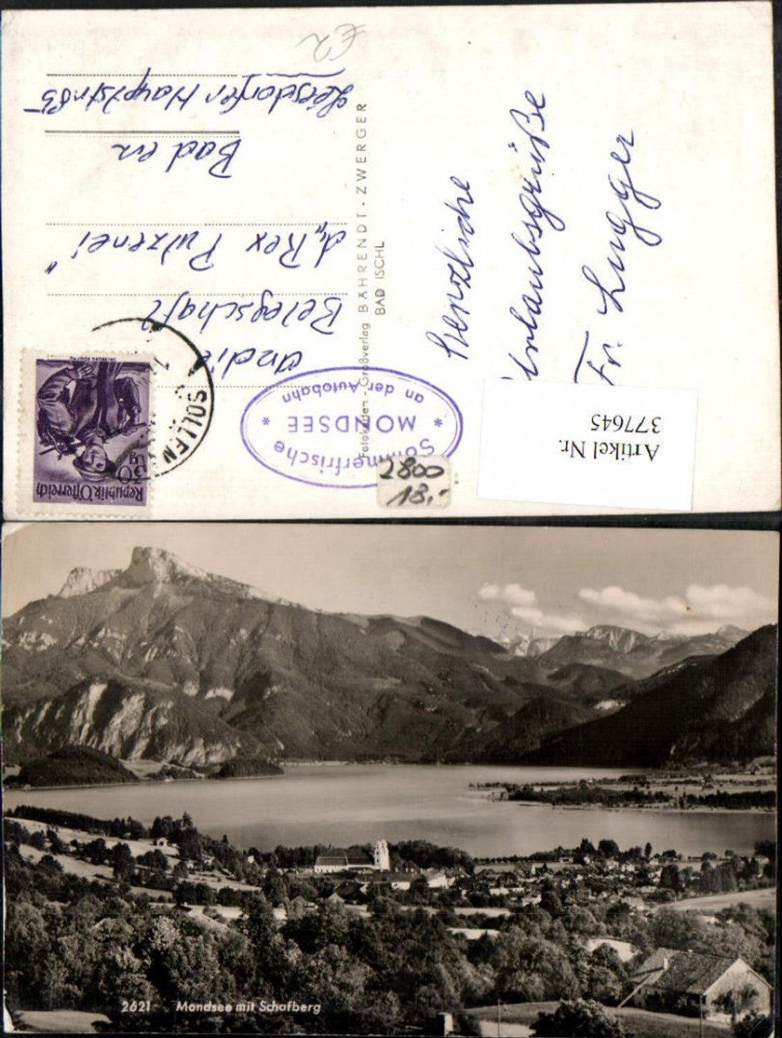 377645,Mondsee Totale m. Schafberg Bergkulisse
