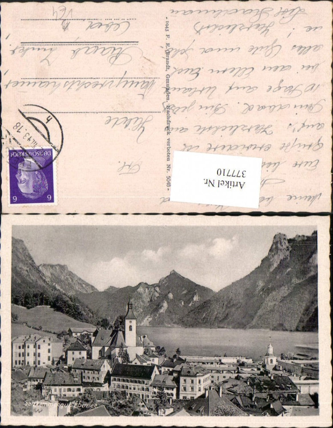 377710,Ebensee Teilansicht Kirche Bergkulisse pub F. E. Brandt 5048